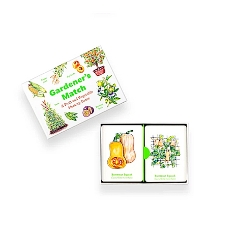 Gardener's Match game box with two cards showing butternut squash on a white background