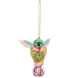 Decorative glass hummingbird ornament on a white background
