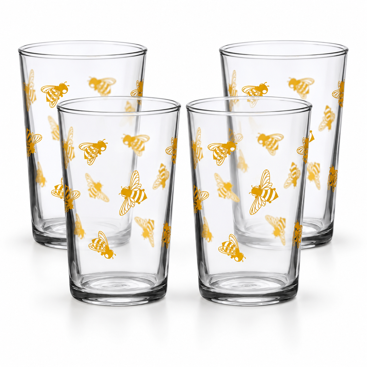 Vintage Bee Mini 7oz Drinking Glasses – Set of 4