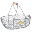 the large harvest basket with gray metal body and wooden handle