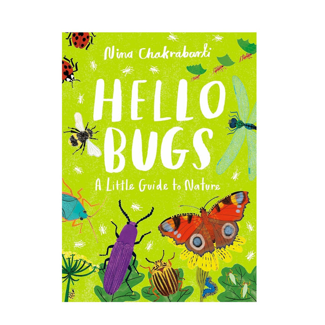 Book cover of 'Hello Bugs' with colorful illustrations of insects on a green background