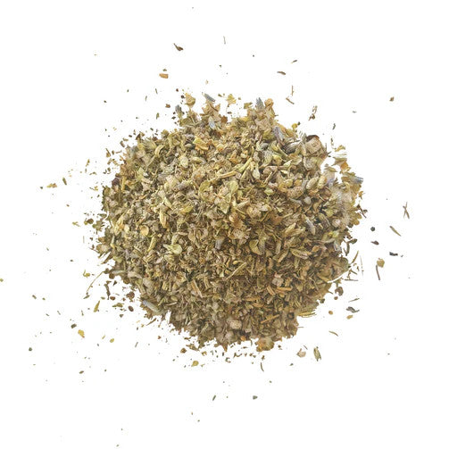 a hefty pinch of herbs de provence sea salt on a white background