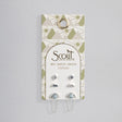 Set of earrings on a Scout branded card with geometric design
