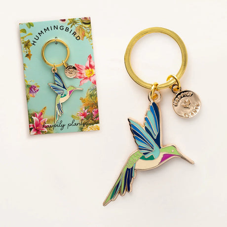 Hummingbird keychain with packaging on a white background