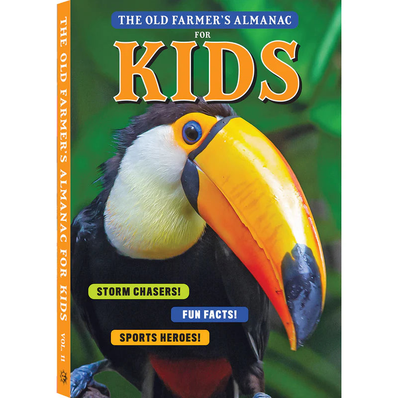 Book cover of 'The Old Farmer's Almanac for Kids' featuring a toucan.