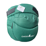 Green gardening knee pad with 'Garden Guru' branding on a white background
