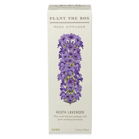 Kobo Heath Lavender Reed Diffuser packaging with lavender illustration on a white background