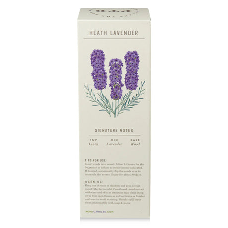 Kobo Candles Heath Lavender reed diffuser packaging on a white background