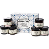 Collection of Lighthouse Keeper's Gourmet Jams with a decorative box on a white background