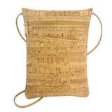 Cork crossbody handbag with gold fleck design on a white background