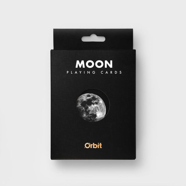 Black packaging of Moon playing cards with a moon image on a white background