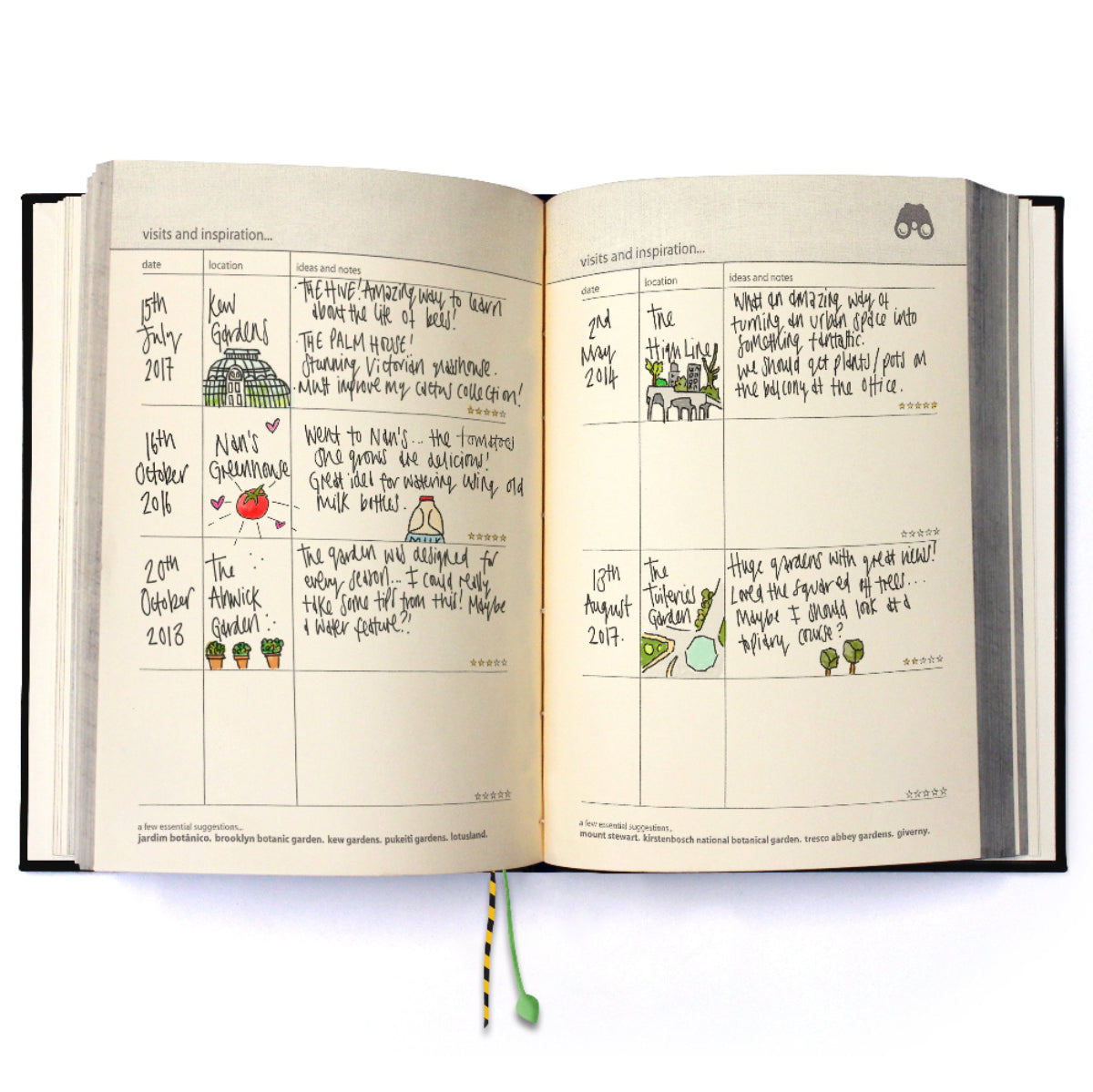 Open book with illustrated pages on a white background