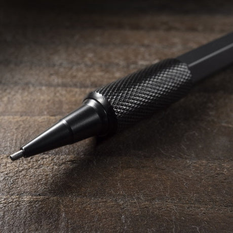 a close up of the thick lead of the mechanical pencil and rugged hand grip