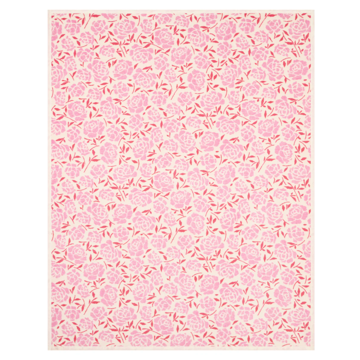 Floral patterned blanket with pink flowers on a white background
