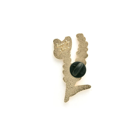 back of the lavender lapel pin showing the black rubber pin back on a white background