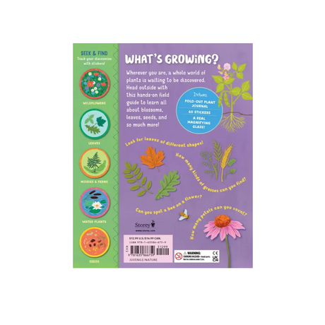 the back cover of the plants and flowers book with synopsis and illustrations of leaves and flowers
