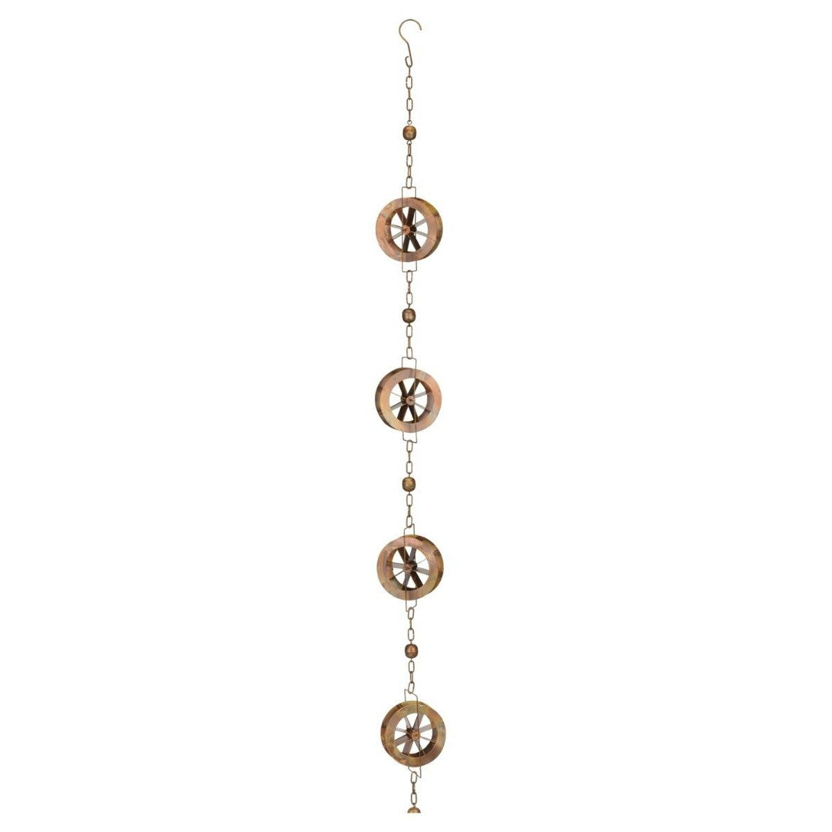the full length of the water wheel rain chain showing each water wheel in the full length of the chain