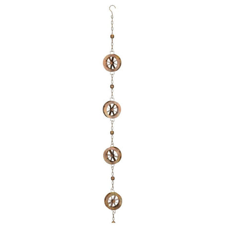 the full length of the water wheel rain chain showing each water wheel in the full length of the chain