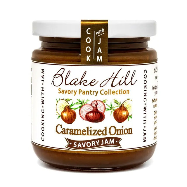 Jar of Blake Hill Caramelized Onion Savory Jam on a white background