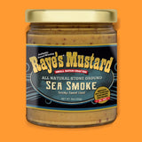 a jar of Raye's Sea Smoke mustard in a glass jar with gold lid