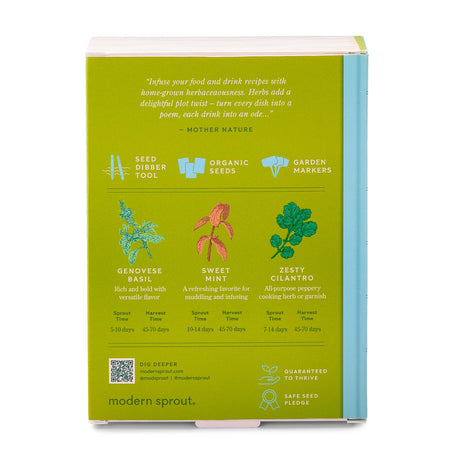 Modern Sprout seed kit packaging with green and blue design on a white background