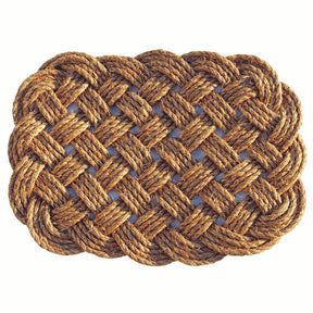 a top view of a rectangular hand-woven nautical entry mat in manila rope
