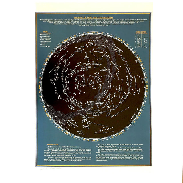 Star map with constellations on a blue background