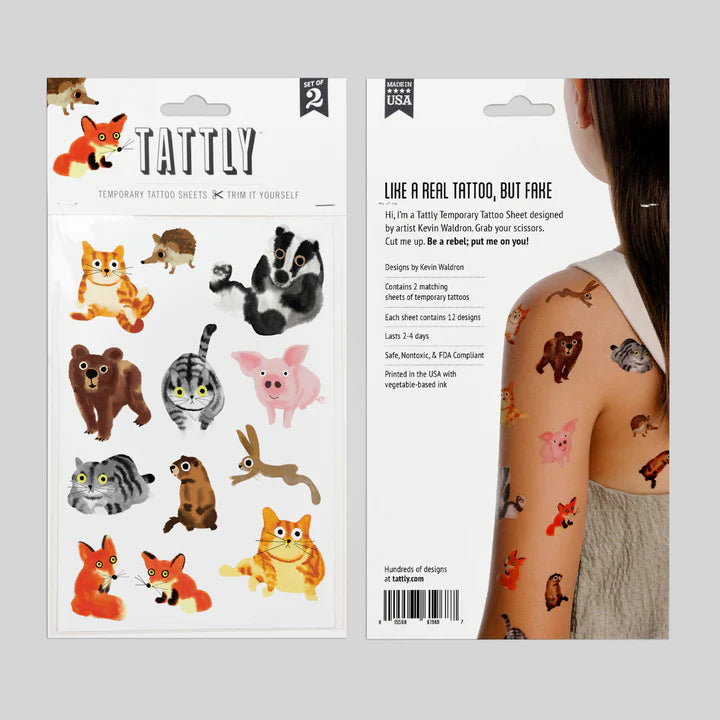 Tattly temporary tattoo sheets with animal designs on a white background