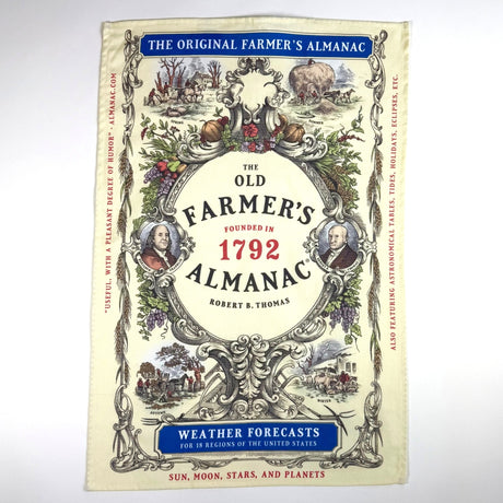 Cover of 'The Old Farmer's Almanac' with decorative elements and text on a white background
