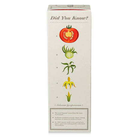 Product packaging with illustrations of a tomato, green onion, and yellow flower on a white background