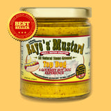 a jar of Raye's Top Dog mustard in a glass jar with gold top
