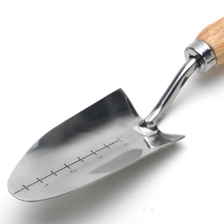 a closeup of the transplanter showing the measurements and markings on the head of the transplanter