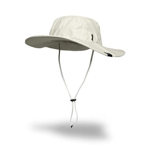 The Venture Sun Hat floating in space to show the full brim and length of the chin string