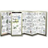 The Common Weeds of the Northeast folding guide unfolded and upright, accordion style, showing the contents of the guide, which has illustrations of weeds with printed information on weeds