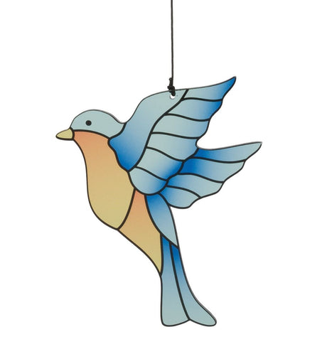 close up of the  stained glass style bluebird sail