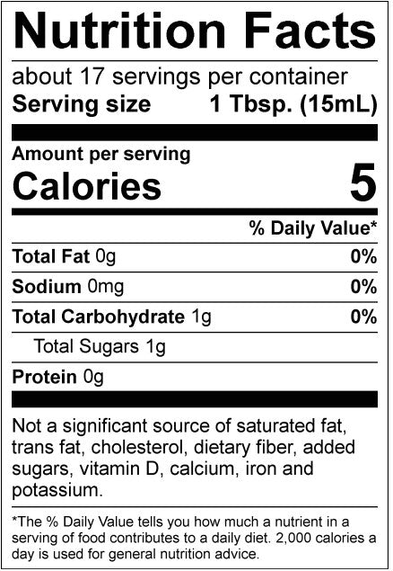Nutrition facts for the 19.53 Apple Cider Vinegar