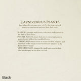 Back of tee design - Text description of carnivorous plants on a beige background