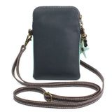 the back of the crossbody bag with solid brown faux leather