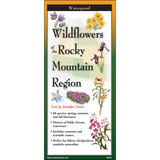 The cover image of Wildflowers of the rocky Mountain Region folding guide featuring a selection of illustrations of wildflowers against a map of the Mid-Atlantic US states