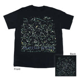 Black t-shirt with star constellation design on a white background