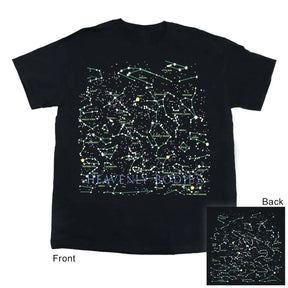 Black t-shirt with star constellation design on a white background
