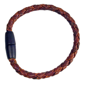 braided moose leather bracelet in a rich, deep brown leather with a sleek magnetic clasp