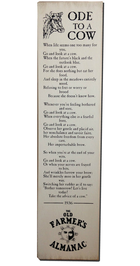 Almanac Wooden Sign - Ode to a Cow