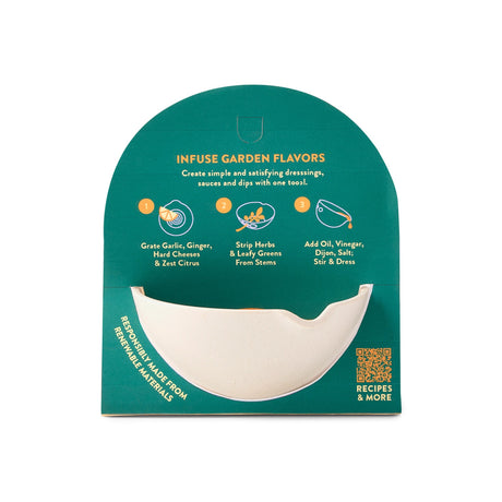 the peel grate and prep dish in its package showing the backside of the package with instructions and uses