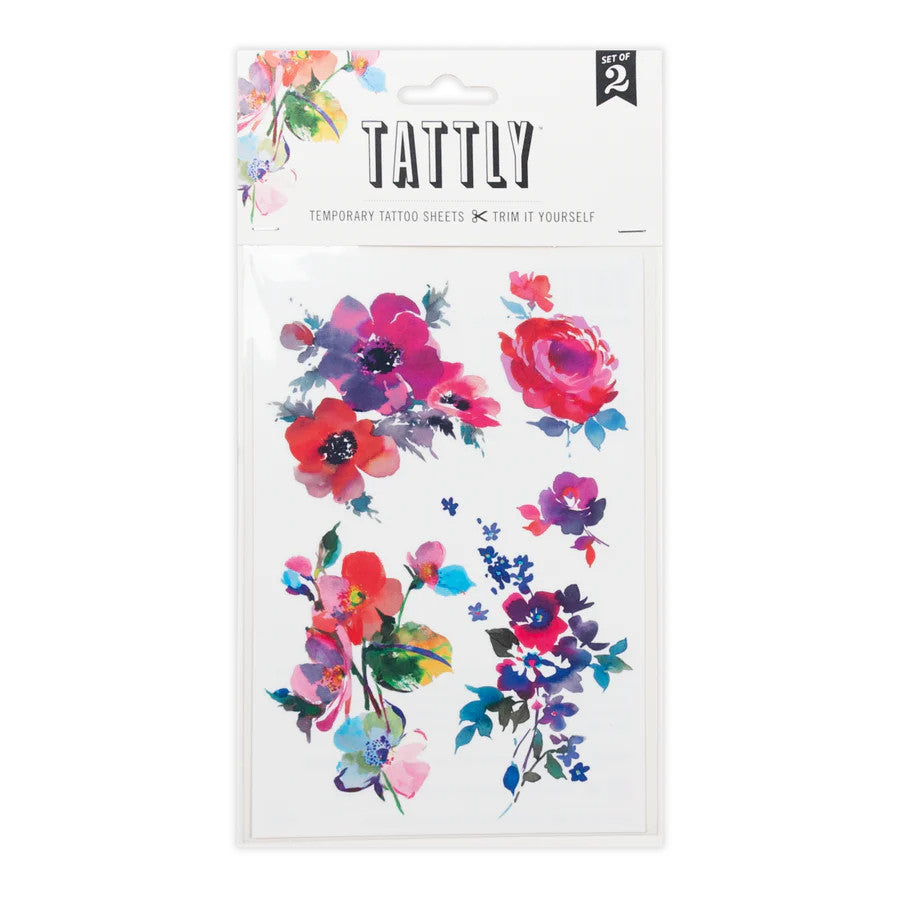 Watercolor Florals Temporary Tattoo Sheet in its package