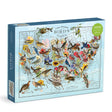 Puzzle box featuring a map of USA state birds with colorful illustrations on a light blue background.